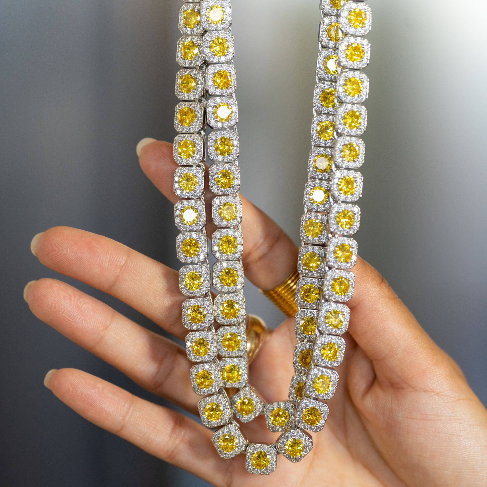 Yellow Cushion Cut Chain Necklace